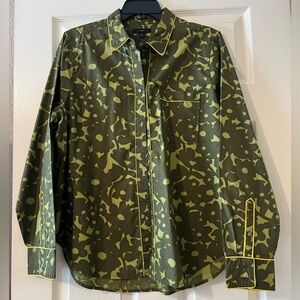 J. Crew Women’s Button Down Shirt in Military Green Flower Print Size L